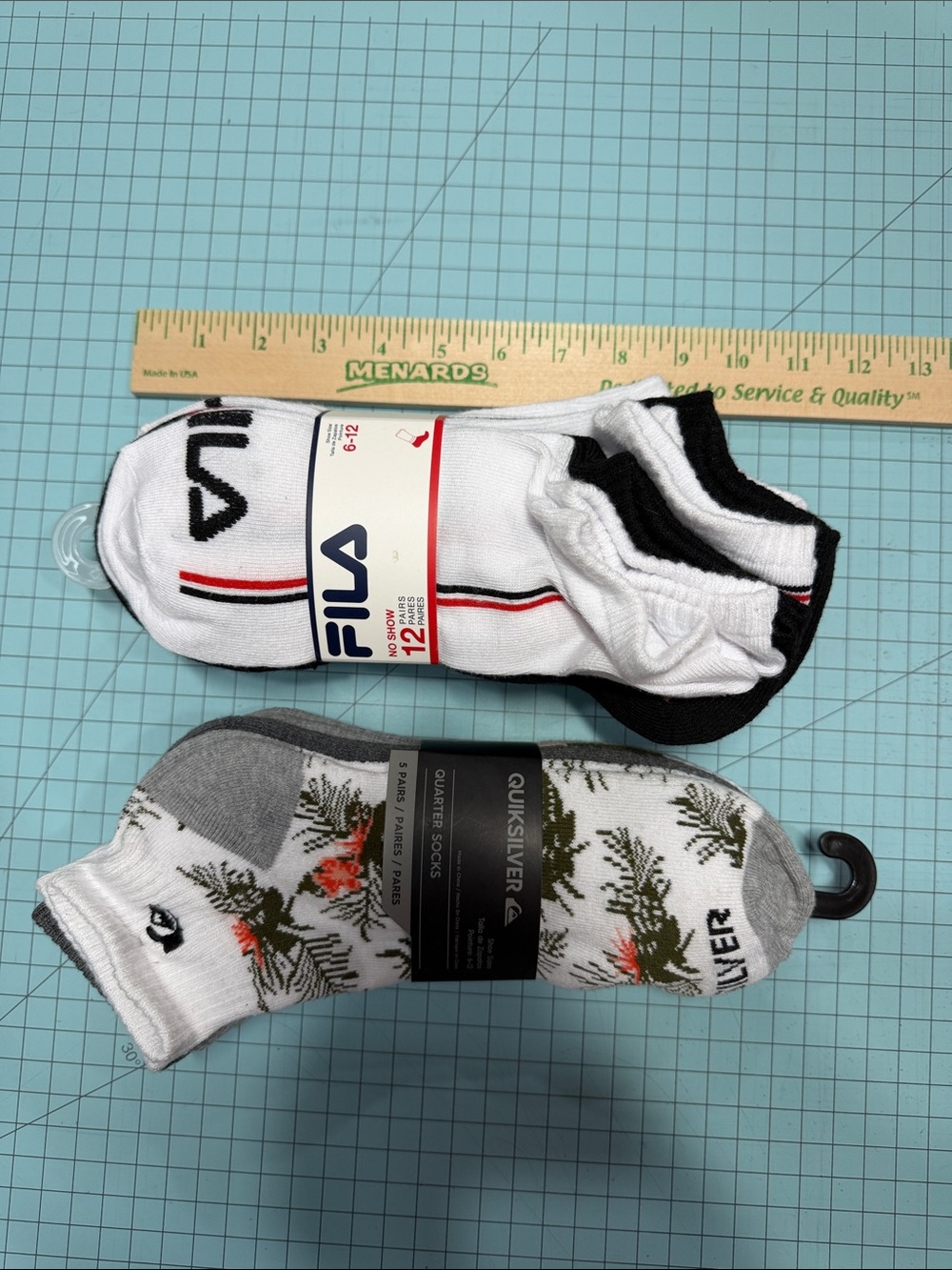 FILA Men's White Low-Cut Athletic Socks with Black & Red Accents & Quicksilver